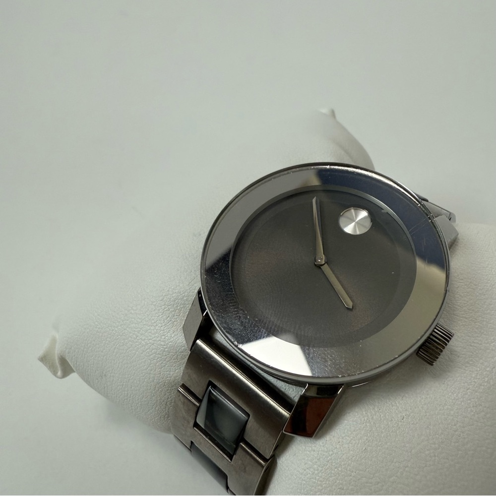 Movado Bold Grey Woman's Mirrored Bezel and Tortoise Ceramic Stainless Band - Picture 9 of 10